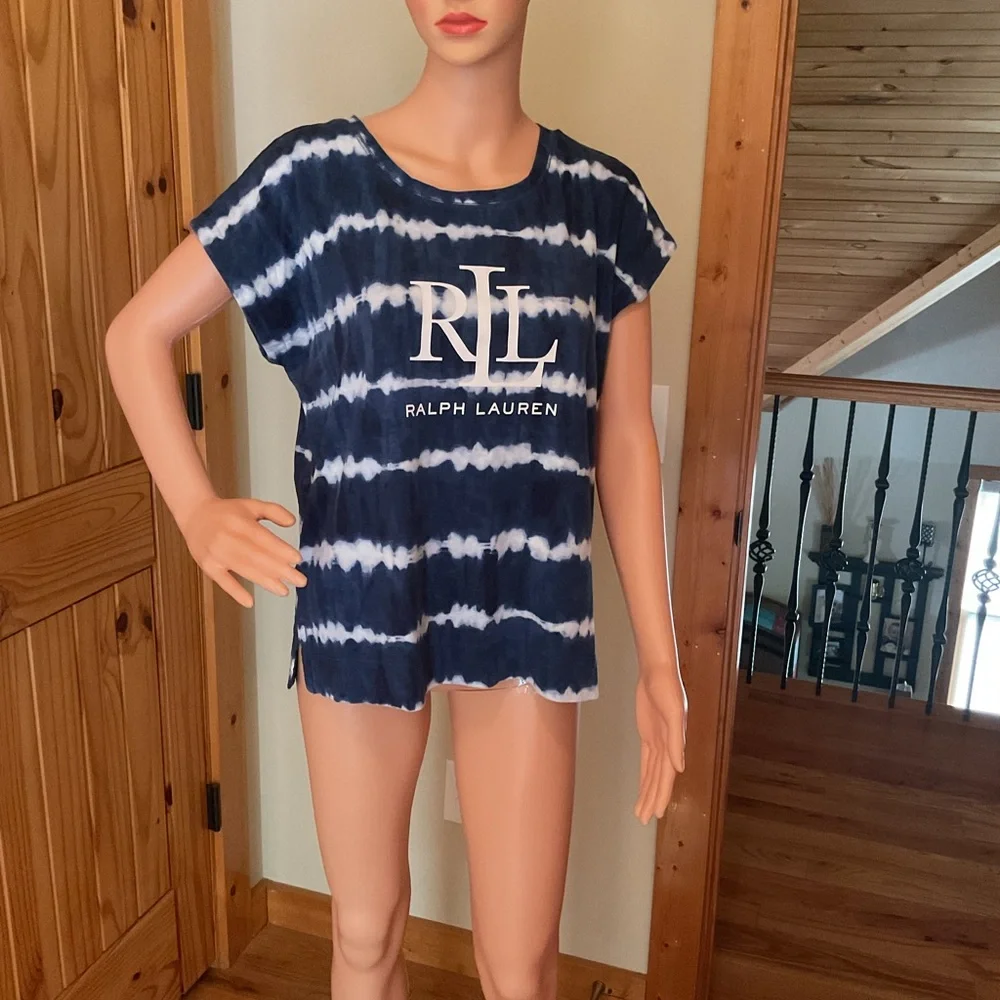 Ralph Lauren Relaxed Blue and White Short Sleeve Tee - Picture 1 of 4